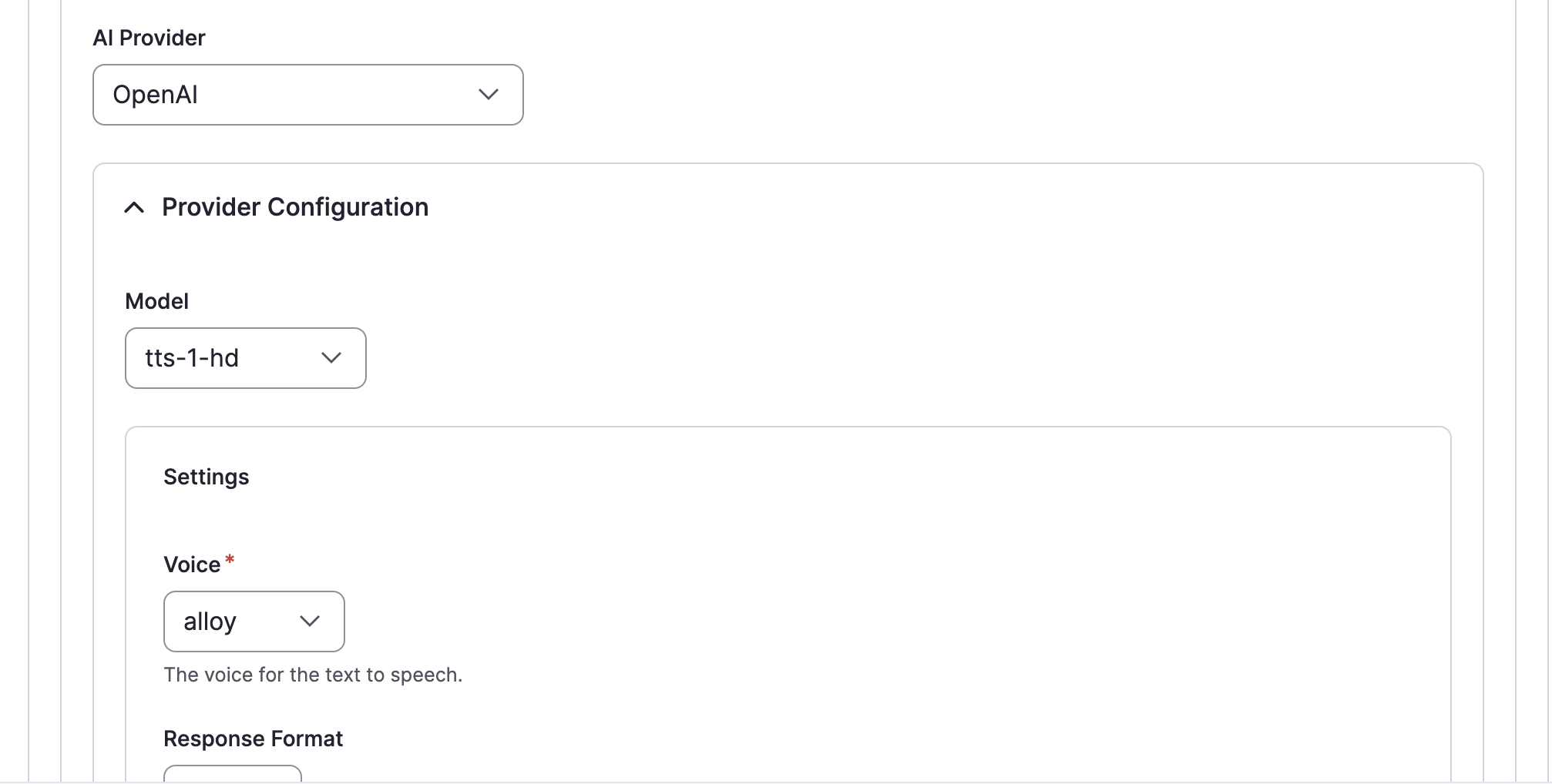 AI provider configuration with OpenAI settings