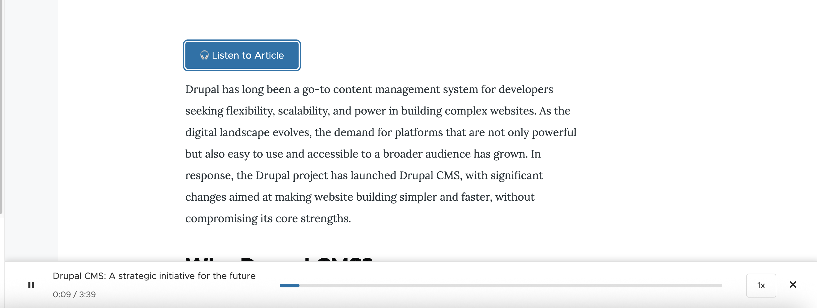 Final result showing Listen to Article button with sticky player