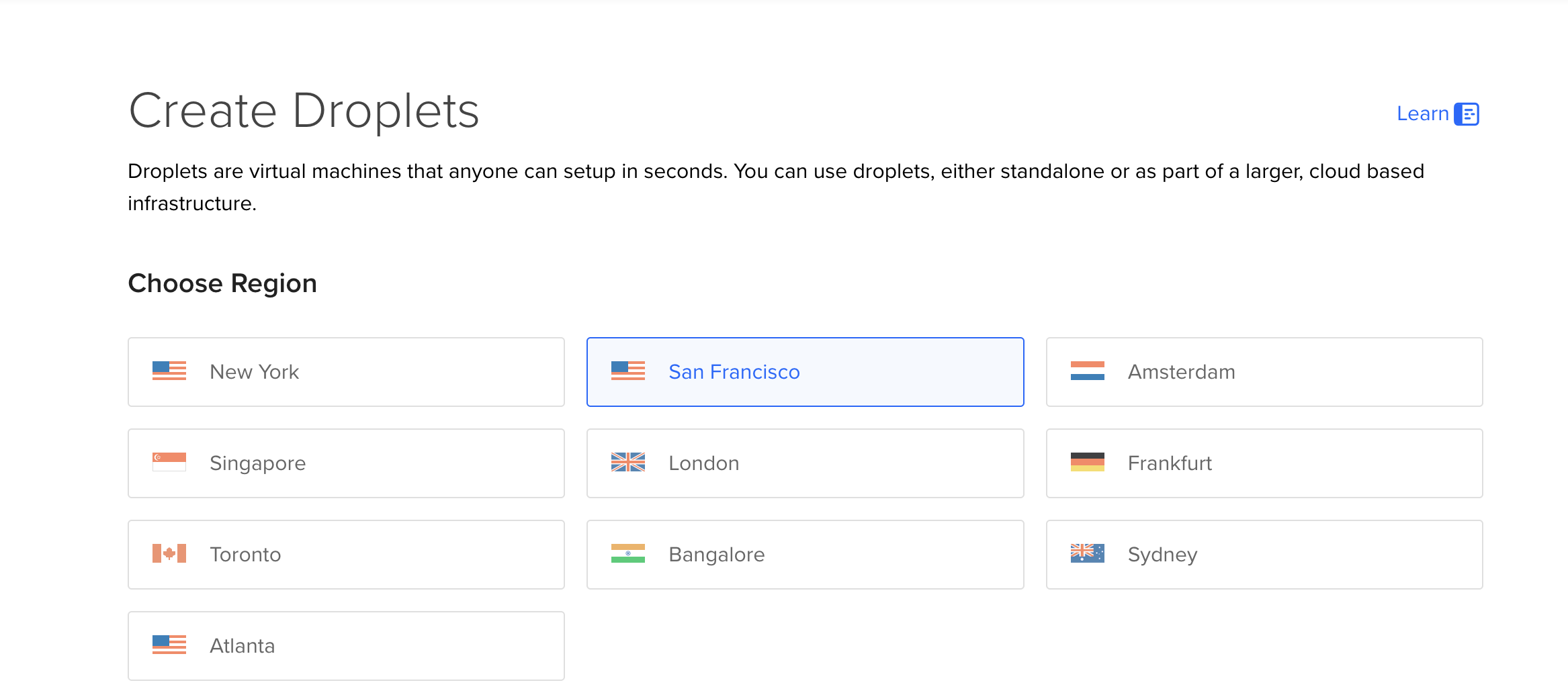 Digital Ocean Region Selection