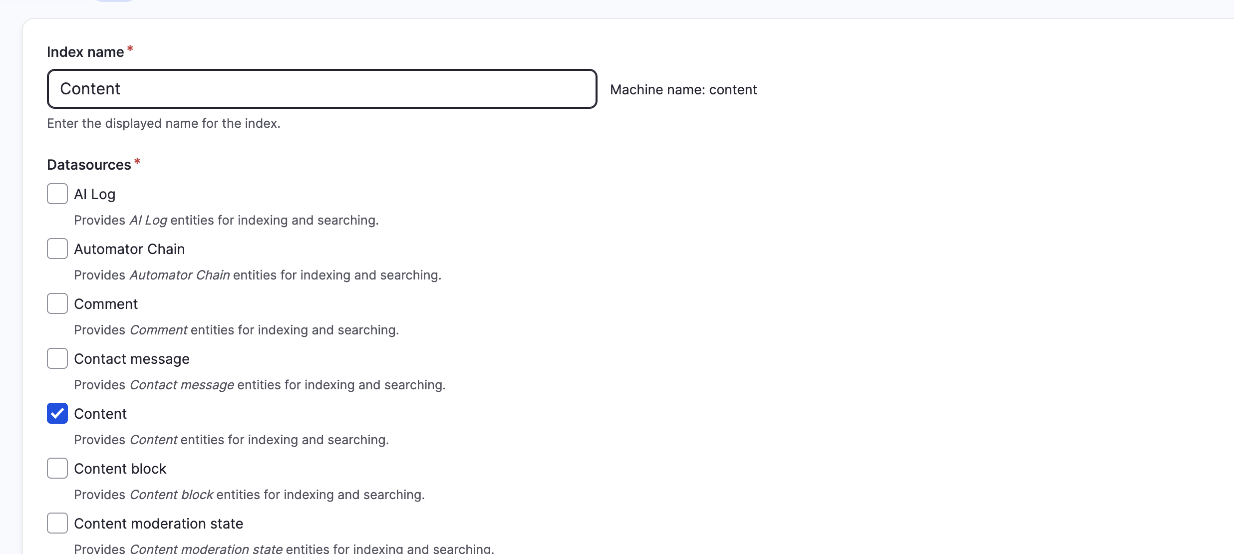 Search Index Configuration
